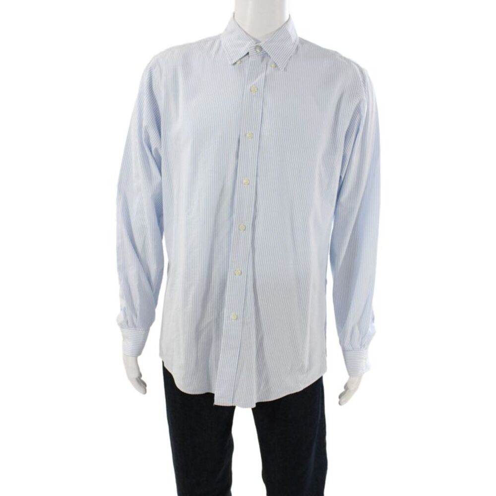 Ralph Lauren Blue Label Mens Striped Custom Fit Button Down Shirt Blue Size L